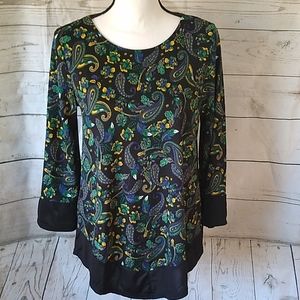 Kim Rogers black green blue paisley blouse